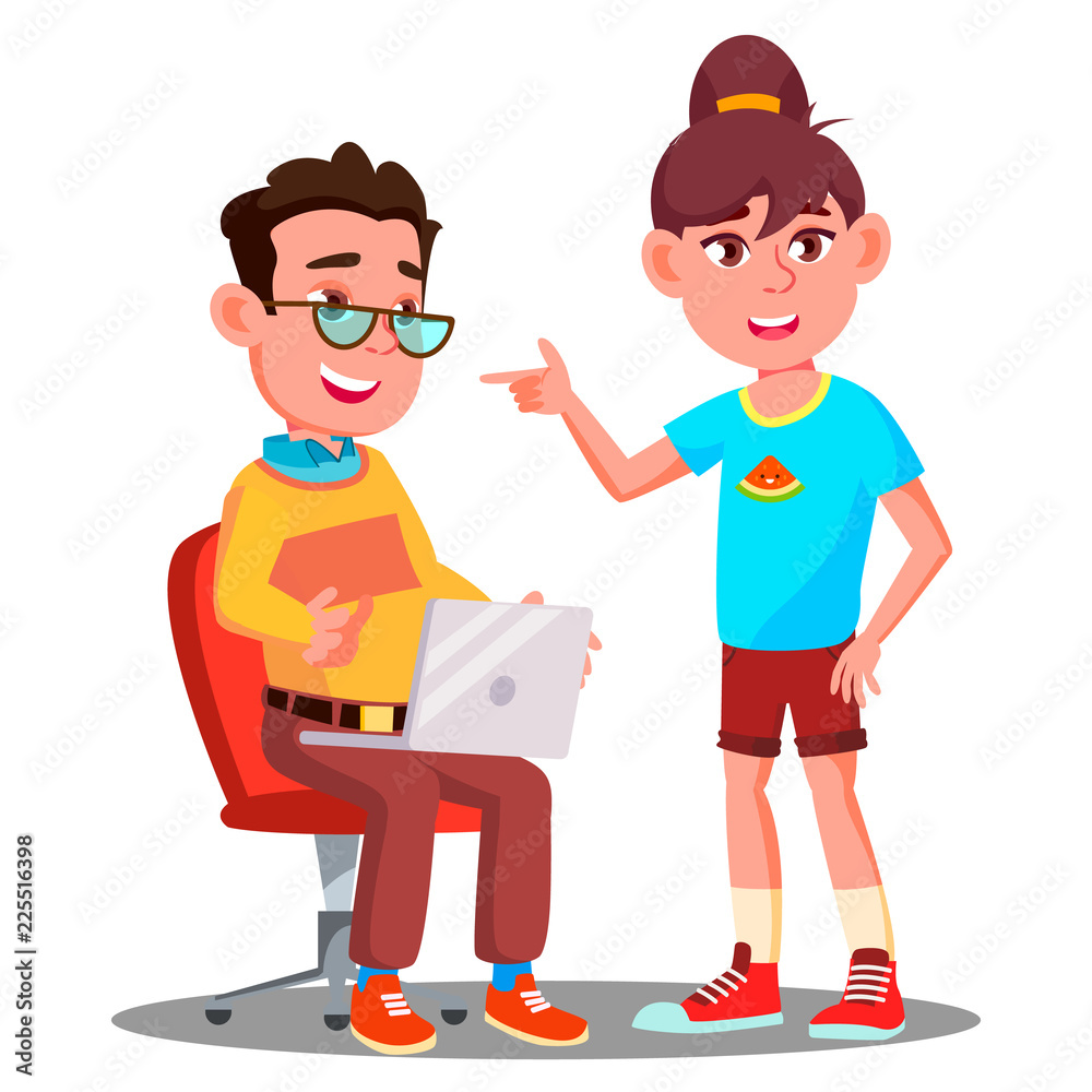 Children Learn Modern Technology Vector. Isolated Illustration Children Learn Modern Technology Vector. Isolated Illustration