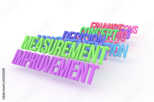Measurement & improvement, business conceptual colorful 3D words. Caption, graphic, cgi & artwork.