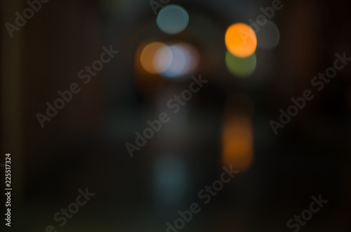 Abstract city night defocused light, blur bokeh, colorful & dark background. Pattern, dreamy, artistic & street.