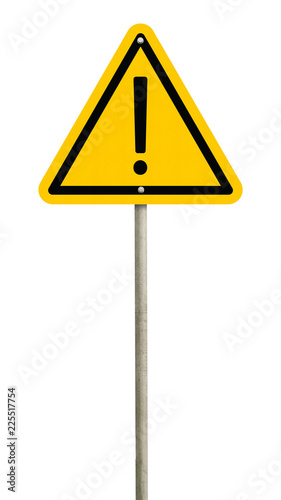 Hazard warning attention sign isolated on white background. Objects clipping path