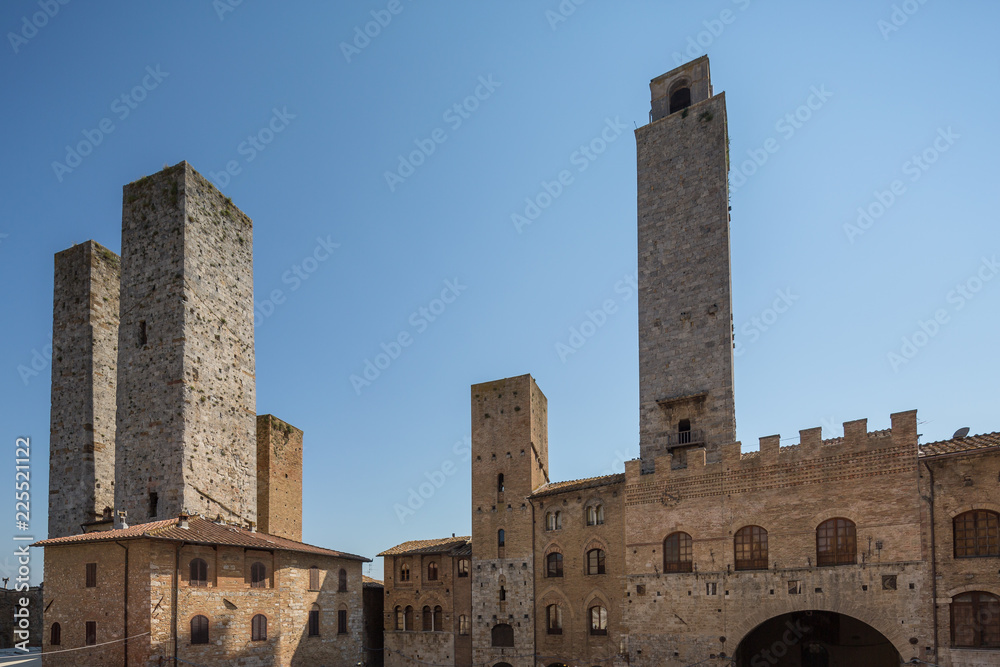 View of several of the famous towers in San Gimignano, Tuscany, Italy