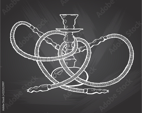 Shisha, hookah hand drawn doodle vector .Illustration isolated on chalkboard for hookah bar or lounge. vector illustration of hookah with smoking pipe, hubble bubble, oriental bar.