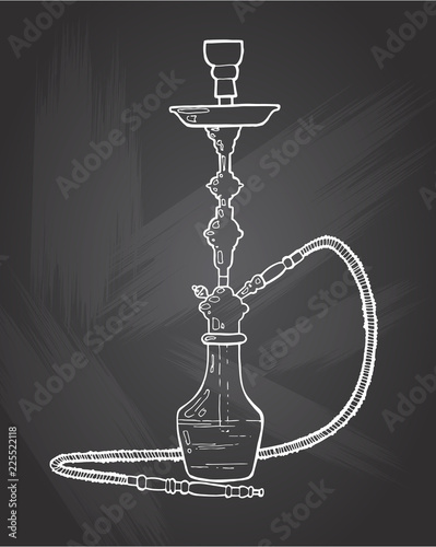 Shisha, hookah hand drawn doodle vector .Illustration isolated on chalkboard for hookah bar or lounge. vector illustration of hookah with smoking pipe, hubble bubble, oriental bar.