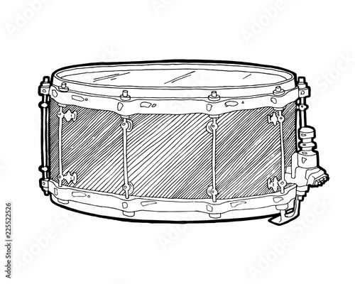 Snare drum  sketch drawing isolated on white background. Hand drawing vector illustration. Drum doodle vector, bottom view