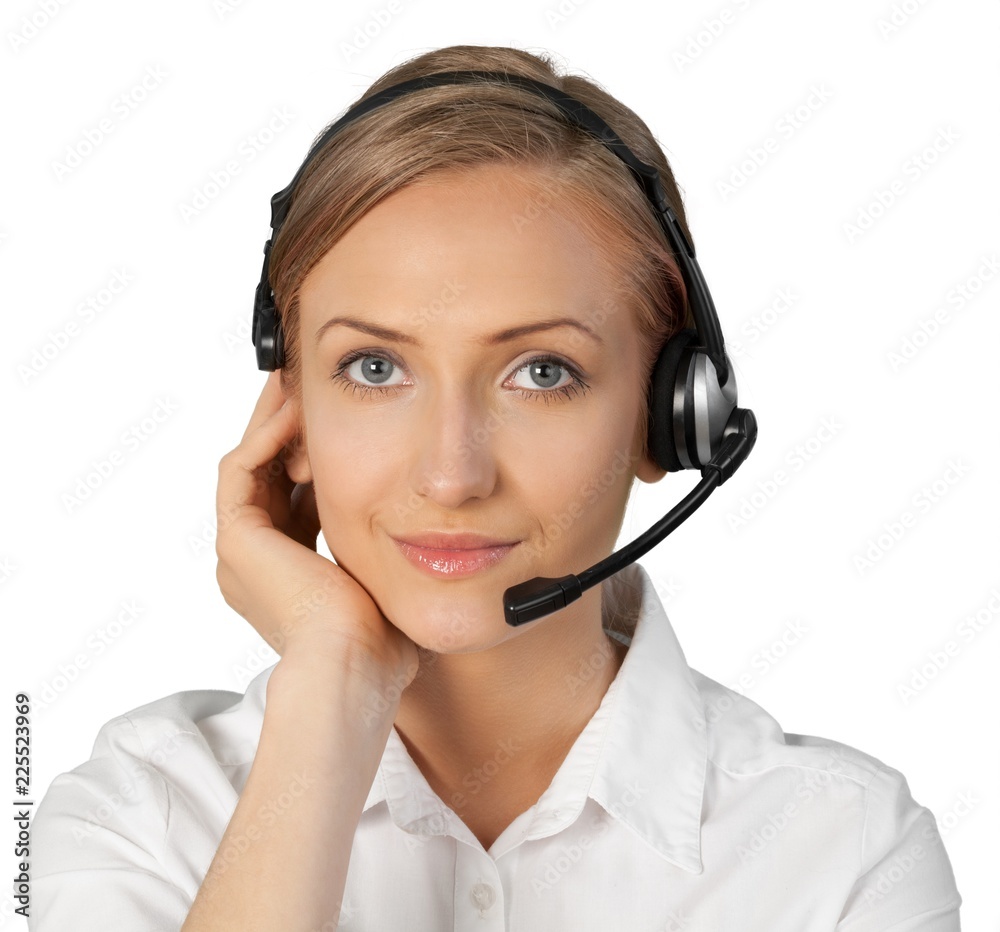 Portrait of a Female Phone Operator in Headset Portrait of a Female Phone Operator in Headset