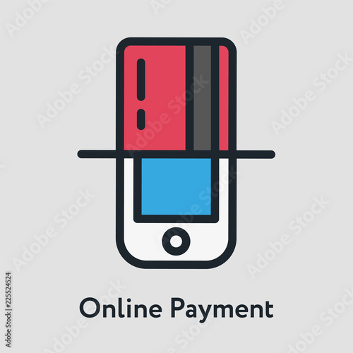 Online Payment Credit Card Smartphone Minimal Color Flat Line Stroke Icon Pictogram