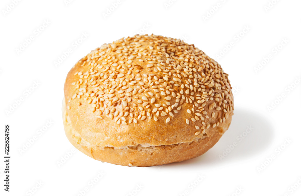bun with sesame seeds isolated on white background