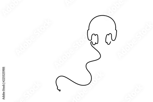 Continuous line drawing of headphones, vector illustration.