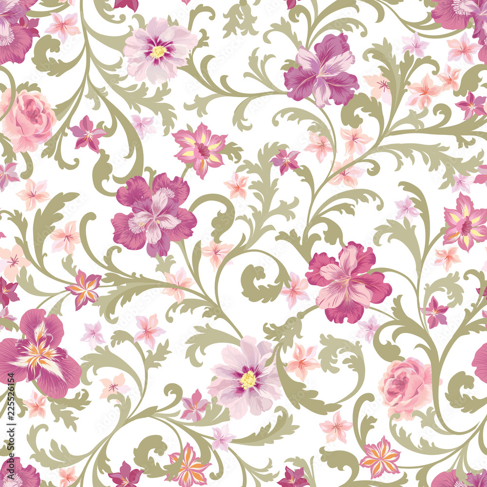 Floral seamless pattern.  Flower background.  Flourish nature garden ornamental wallpaper