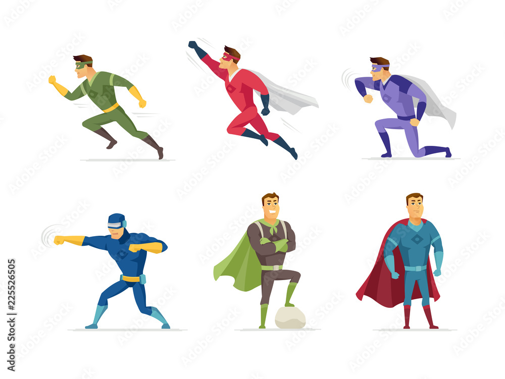 Superhero - set of modern cartoon people characters