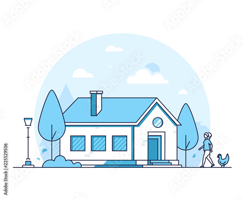 Cottage house - modern thin line design style vector illustration
