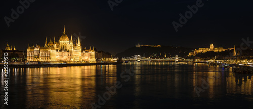 Panorama of Buda Castle  Parliament and the Danube river  Budapest  Hungary