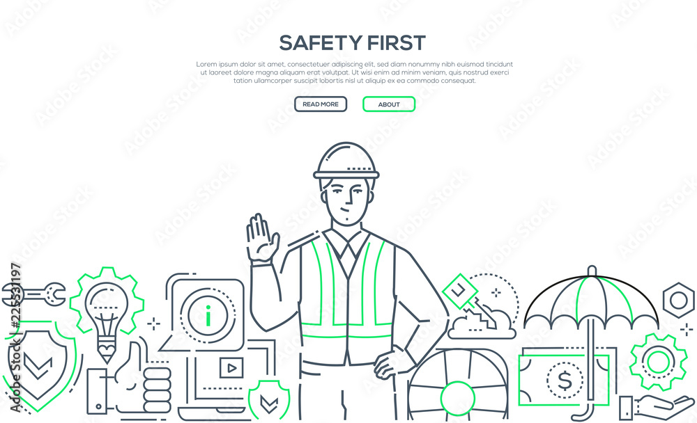 Safety first - modern line design style banner Safety first - modern line design style banner