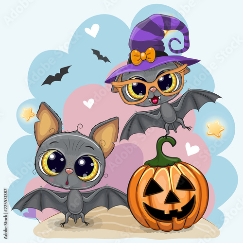 Greeting Halloween card with two bats