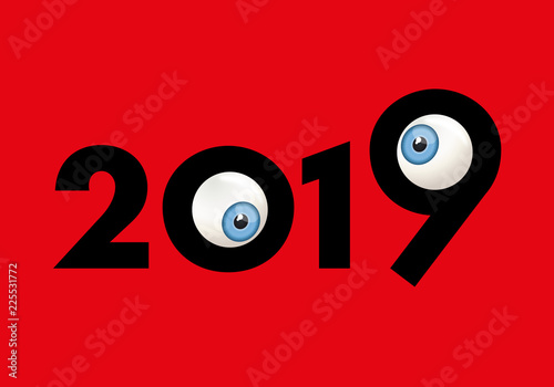 Carte de vœux 2019 originale et drôle avec deux yeux sortis de leurs orbites qui louchent
