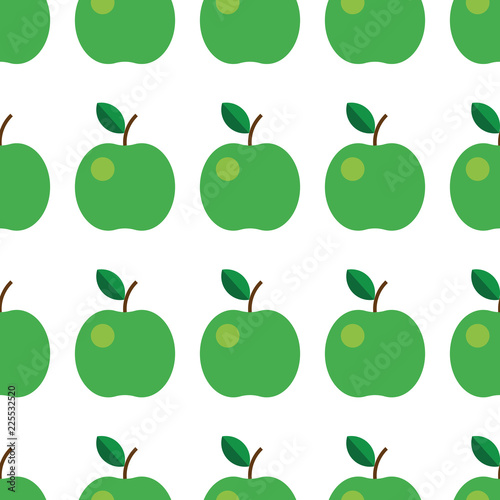 Seamless pattern with green apples. vector illustration. Fruit, leaf, on white background. For kitchen design, food packaging.