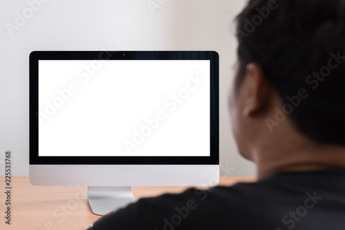 Blank screen of All-in-one computer with person