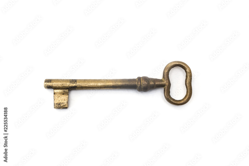 Retro bronze door key isolated on white background Retro bronze door key isolated on white background