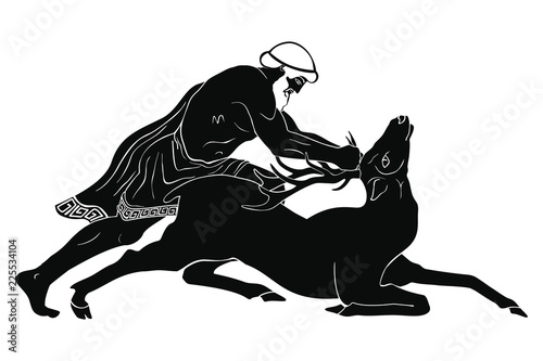 Hercules catches the Keriniysky Lan. 12 exploits of Hercules. Figure isolated on white background.