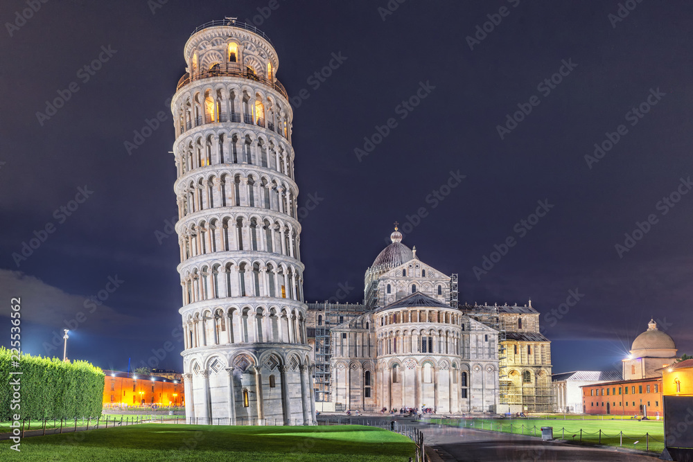 World heritage Pisa tower, baptistery and cathedral at night