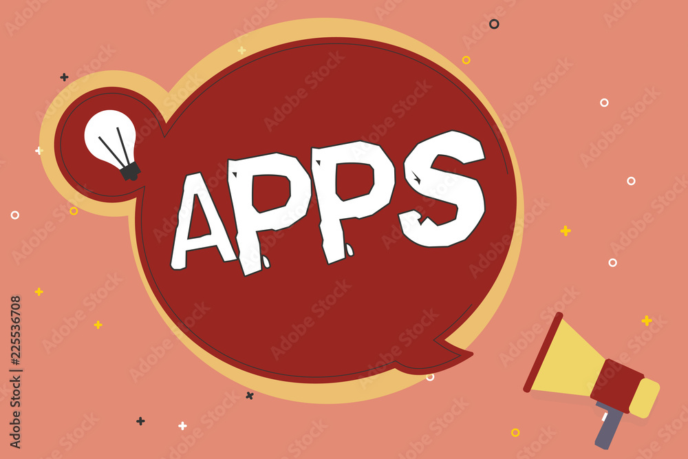 Word writing text Apps. Business concept for An application especially as downloaded by a user to a mobile device.