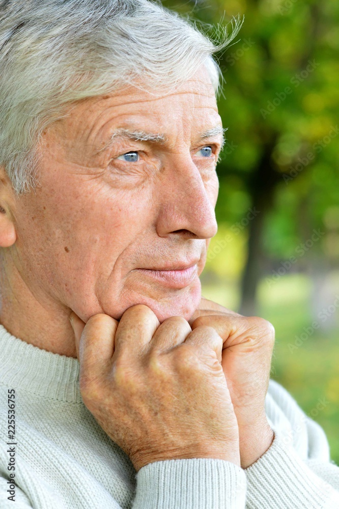 Portrait of a thinking senior man on autumn background Portrait of a thinking senior man on autumn background