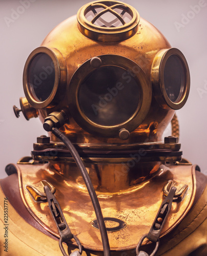 old golden traditional historic diving suit