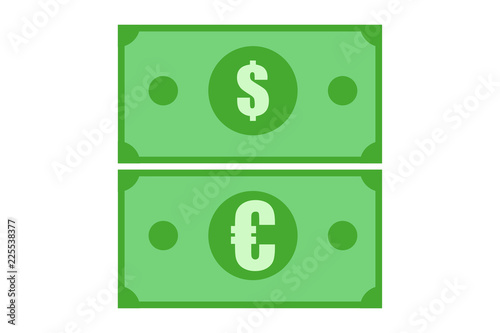 Billetes de dolar y de euro.