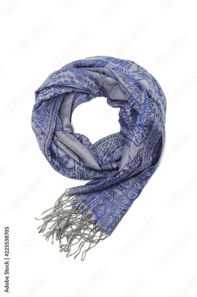 Naklejka premium blue women's scarf with pattern isolated on white