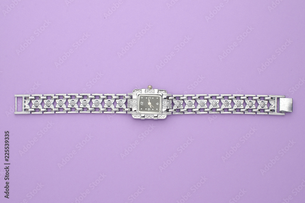 Women's silver wrist watch isolated