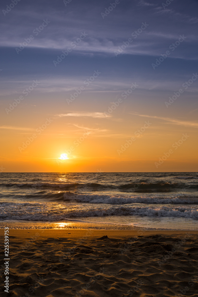 Italian Beach and Adriatic Sea during Sunset, Europe
