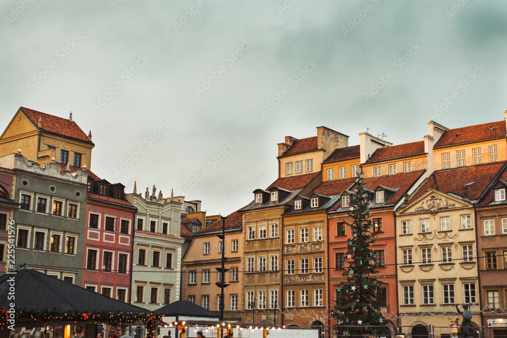 Fototapeta premium Christmas in Warsaw Old Town Market Square, Poland