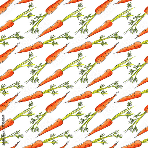Seamless pattern with carrots on white background.