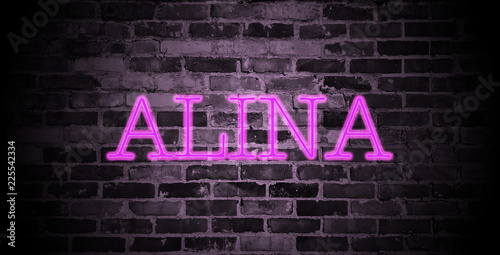first name Alina in pink neon on brick wall photo