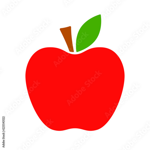 Red apple vector icon. Apple with green leaf. Flat vector illustration.