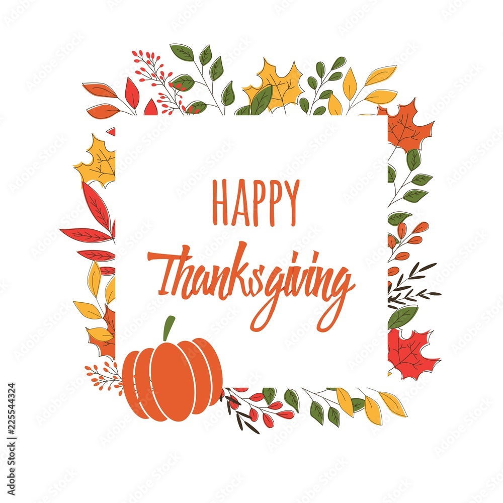 Plakat Happy Thanksgiving day card with floral decorative elements, colorful design