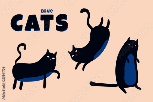 Blue cats. Vector cartoon.