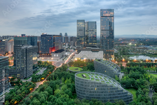 Fényképezés The financial city at night in Chengdu,Sichuan province ,China, which is inspired by the design of Bird Nest Stadium in Beijing