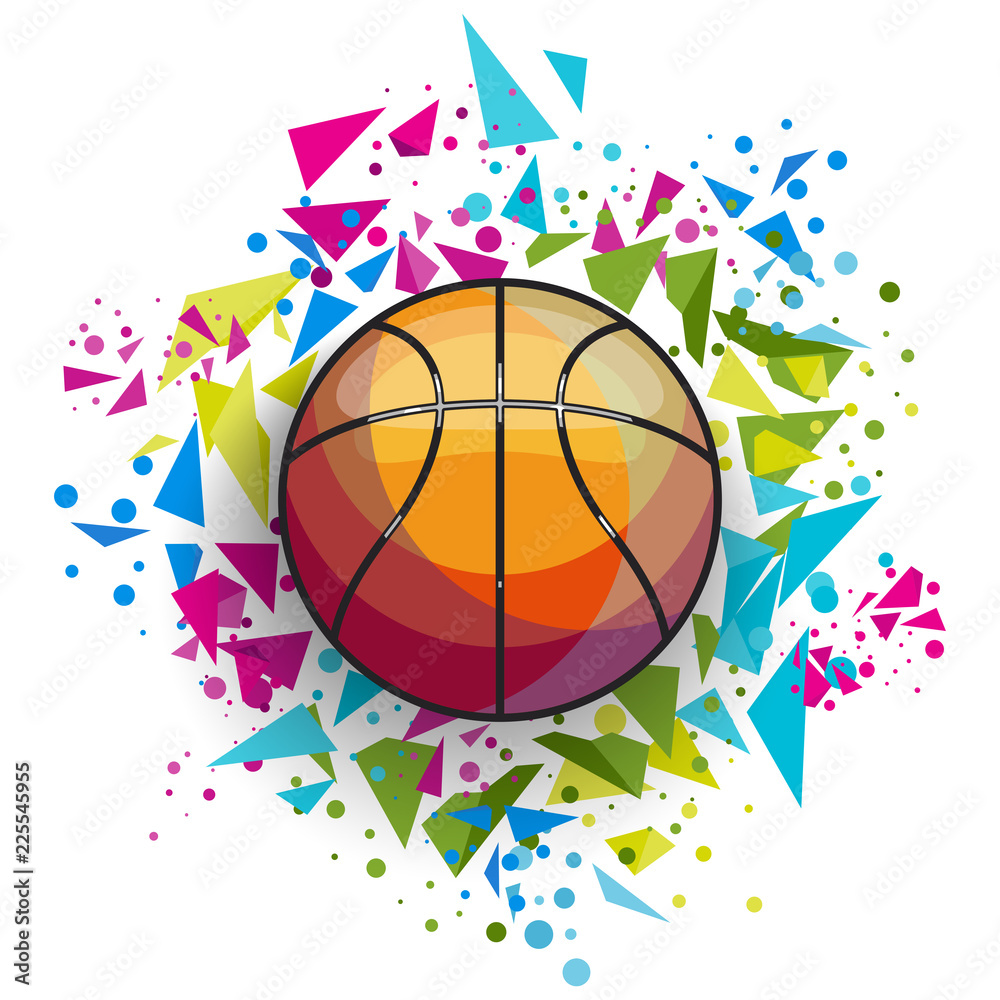 Obraz premium Colorful basketball with abstract triangles in the background vector sport illustration