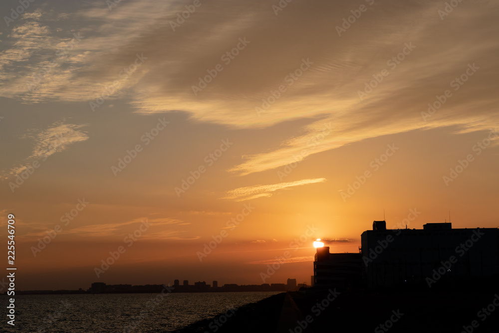 Sunset at Akanehama Beach Park in Narashino City, Chiba Prefecture, Japan