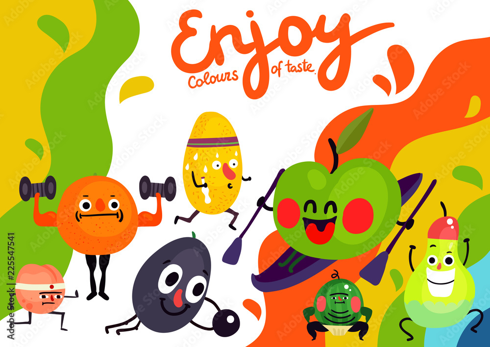 Naklejka premium Cartoon Funny Fruits Illustration