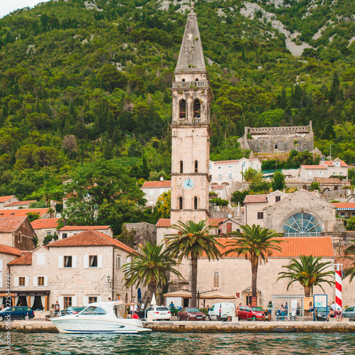 view from sea to perast city in montenegro