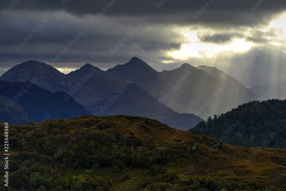 Crepuscular light rays over the Five Sisters