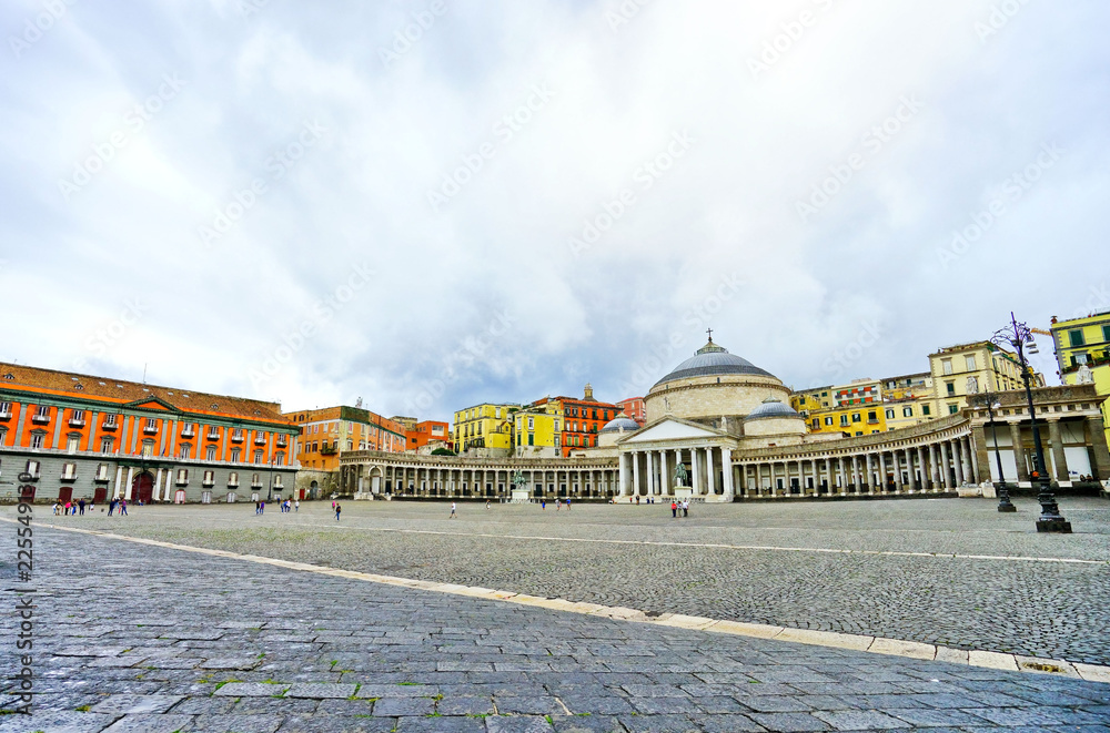 View of the Piazza del Plebiscito in Naples, Italy.