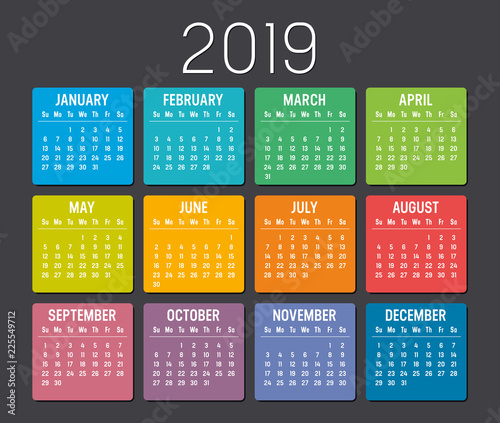 Year 2019 calendar vector template