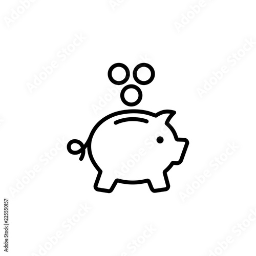 piggy saving money bank line outline icon on white background