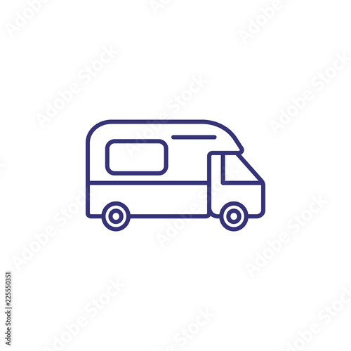 Camping car line icon. Caravan, trailer, motorhome. Transport concept. Vector illustration can be used for topics like transportation, travel, tourism
