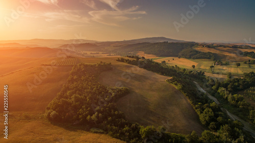 Toscana aerial view during summer with sunrise