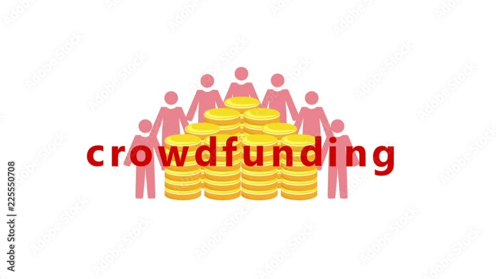 Crowdfunding - video animation of a crowd of people, coins and text Crowdfunding - video animation of a crowd of people, coins and text