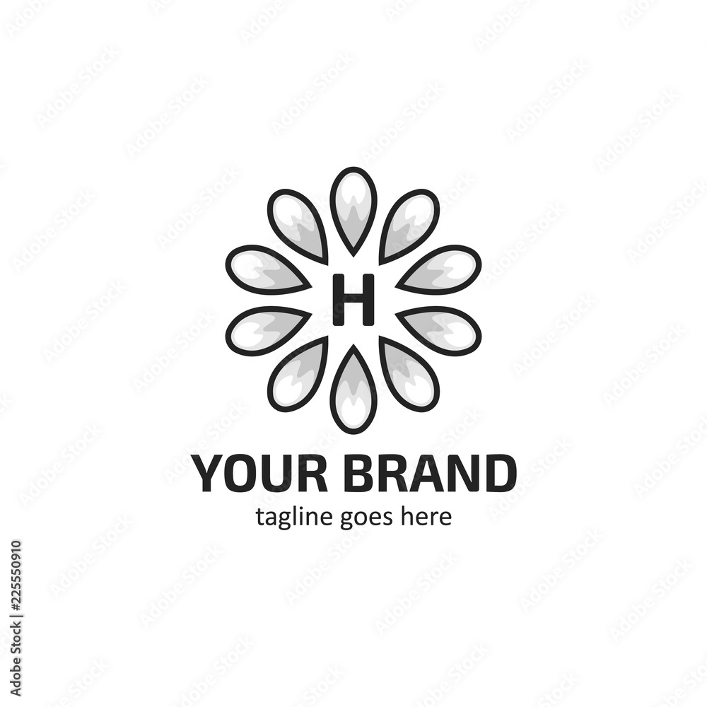 White flower petals logo icon with letter H White flower petals logo icon with letter H